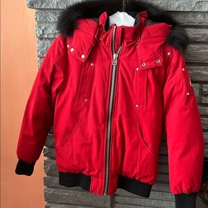 Moose Knuckles Red and Gray Hockey Jacket